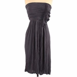 J Crew Factory Cascade Ruffle Strapless Gray Dress Soft Jersey Small 2 XS
